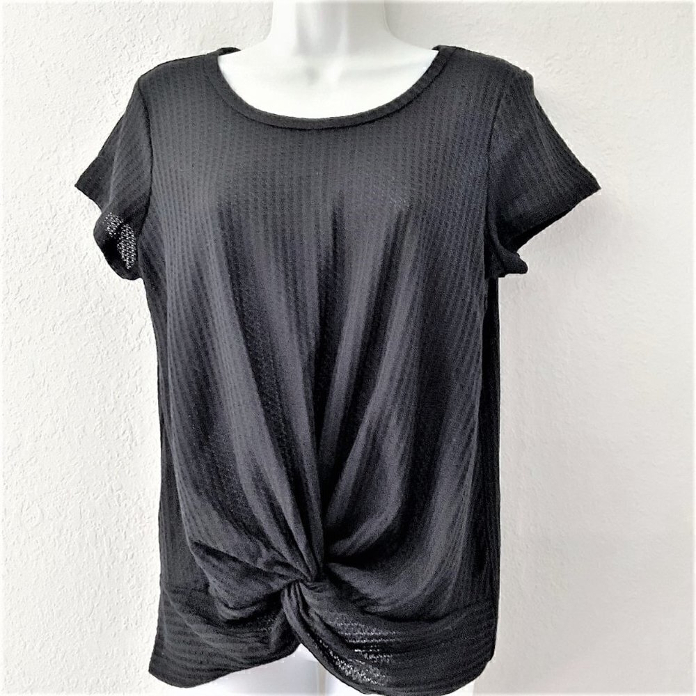 Lexington LAvenue Black Twist Front Banded Blouse  M